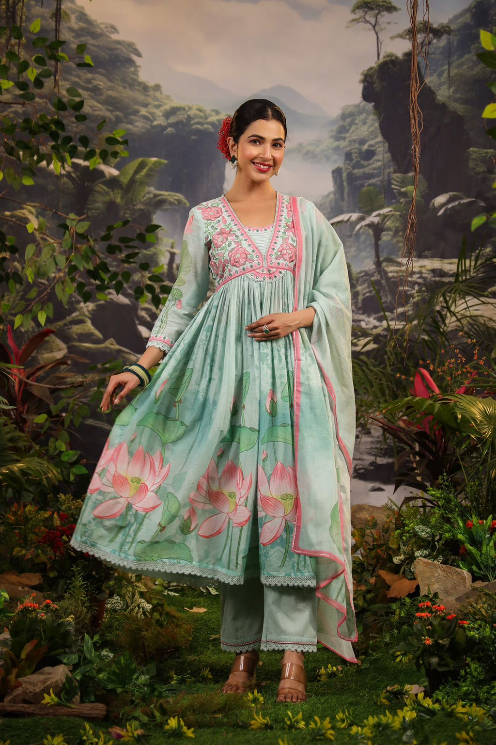Alia Cut Embroidered & Floral Printed Kurta With Pant & Dupatta Luxury Premium, Multicolor - Hiral Fashion - Distacart