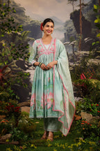 Alia Cut Embroidered & Floral Printed Kurta With Pant & Dupatta Luxury Premium, Multicolor - Hiral Fashion - Distacart