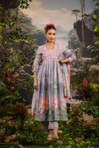 Alia Cut Embroidered & Floral Printed Kurta With Pant & Dupatta Luxury Premium, Multicolor - Hiral Fashion - Distacart