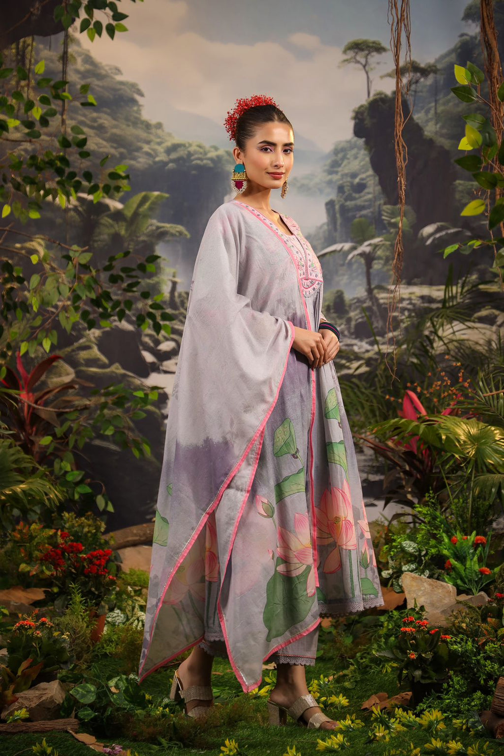 Alia Cut Embroidered & Floral Printed Kurta With Pant & Dupatta Luxury Premium, Multicolor - Hiral Fashion - Distacart