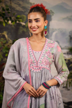 Alia Cut Embroidered & Floral Printed Kurta With Pant & Dupatta Luxury Premium, Multicolor - Hiral Fashion - Distacart