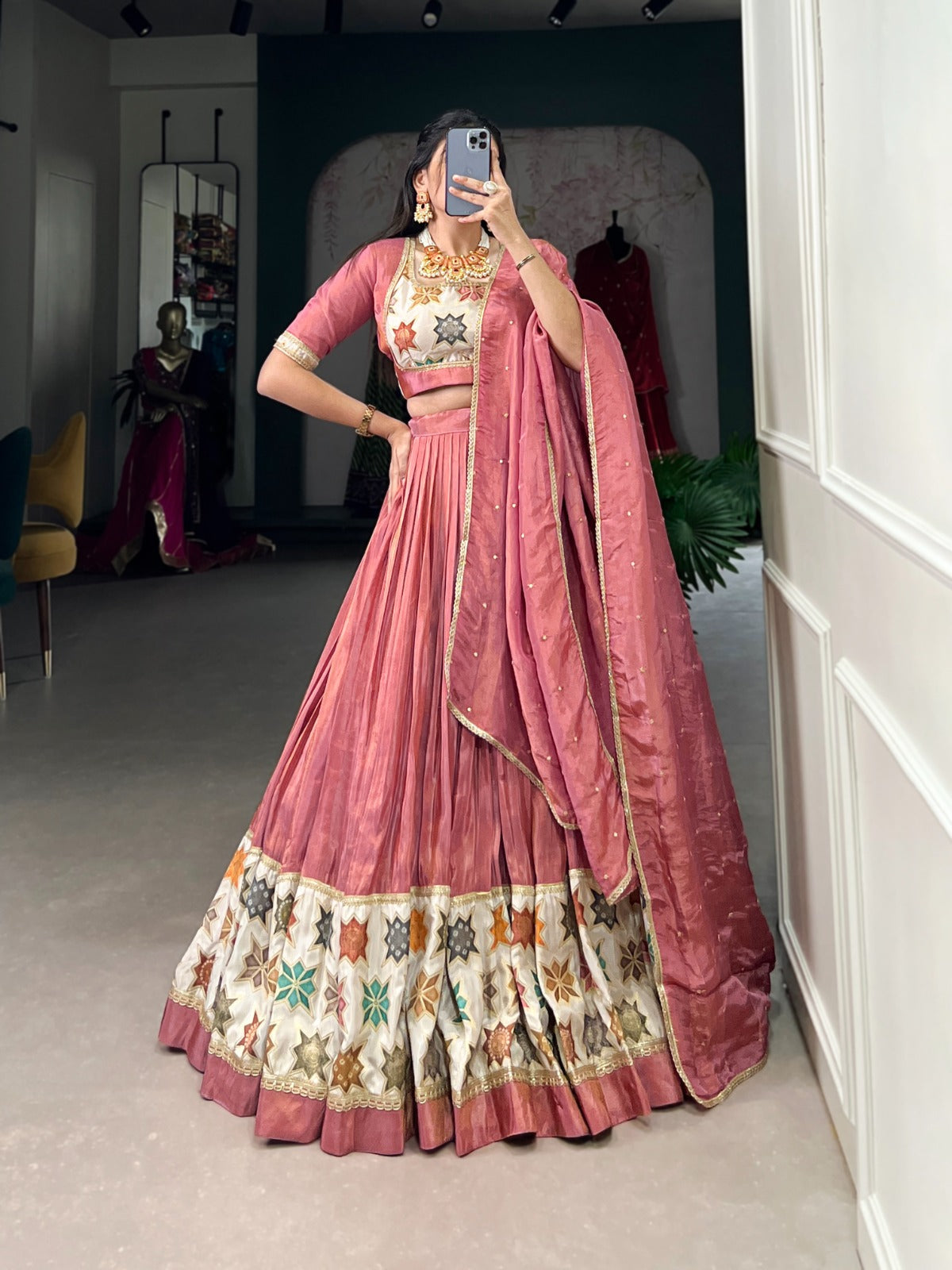 Lorenvalley Peach Premium Pure Shimmer Pure Shimmer Lehenga Choli