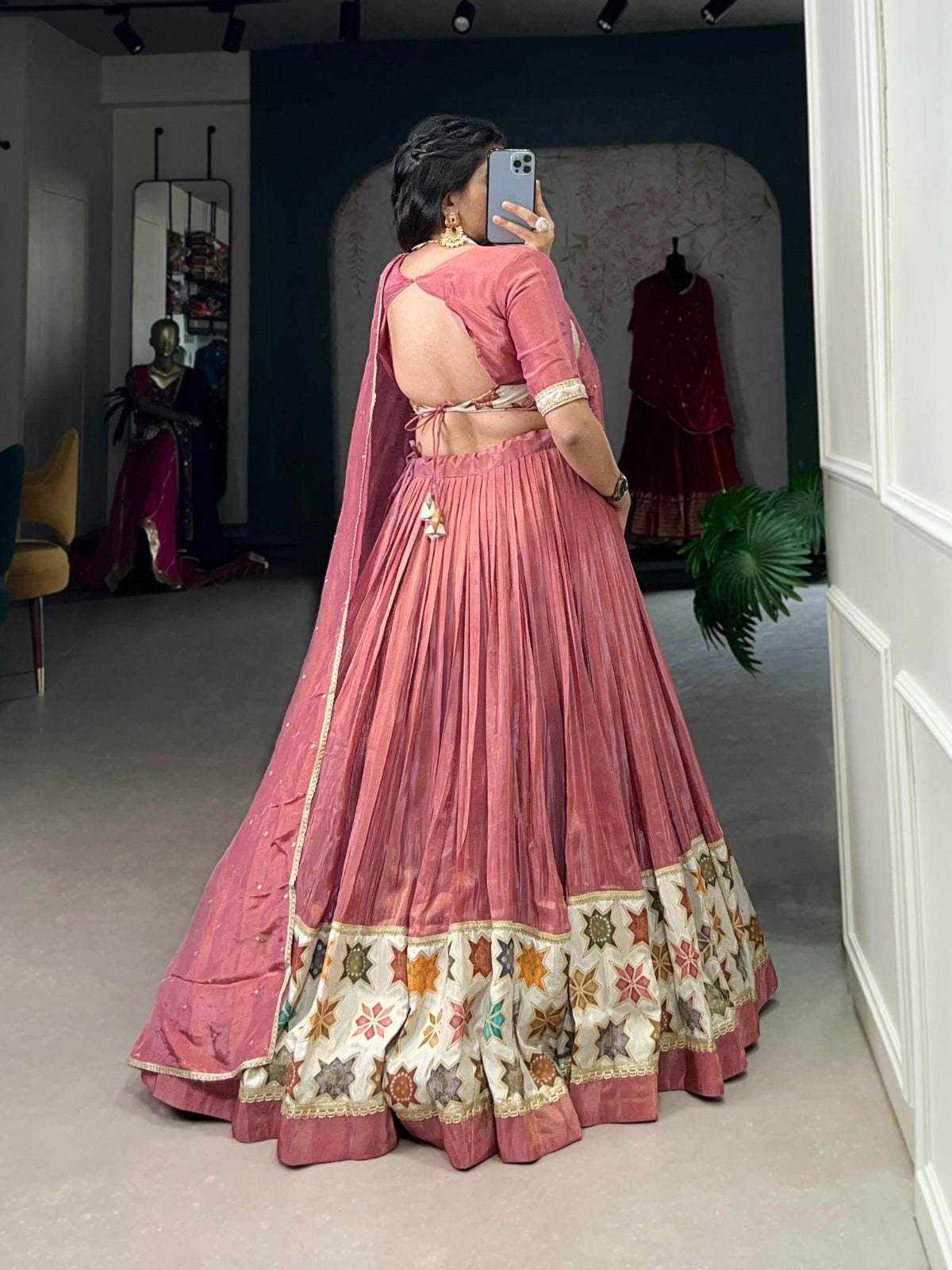 Lorenvalley Peach Premium Pure Shimmer Pure Shimmer Lehenga Choli