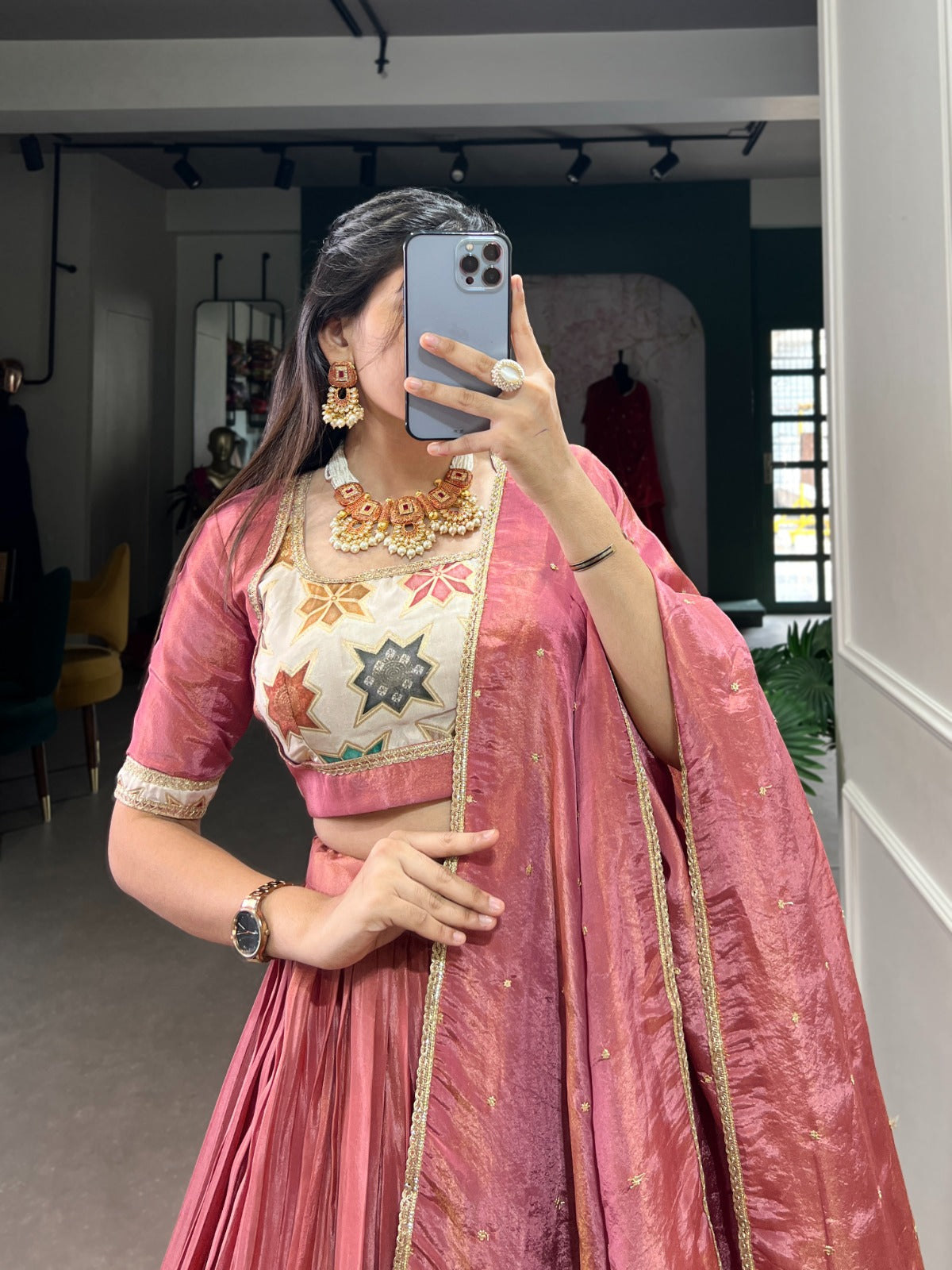 Lorenvalley Peach Premium Pure Shimmer Pure Shimmer Lehenga Choli