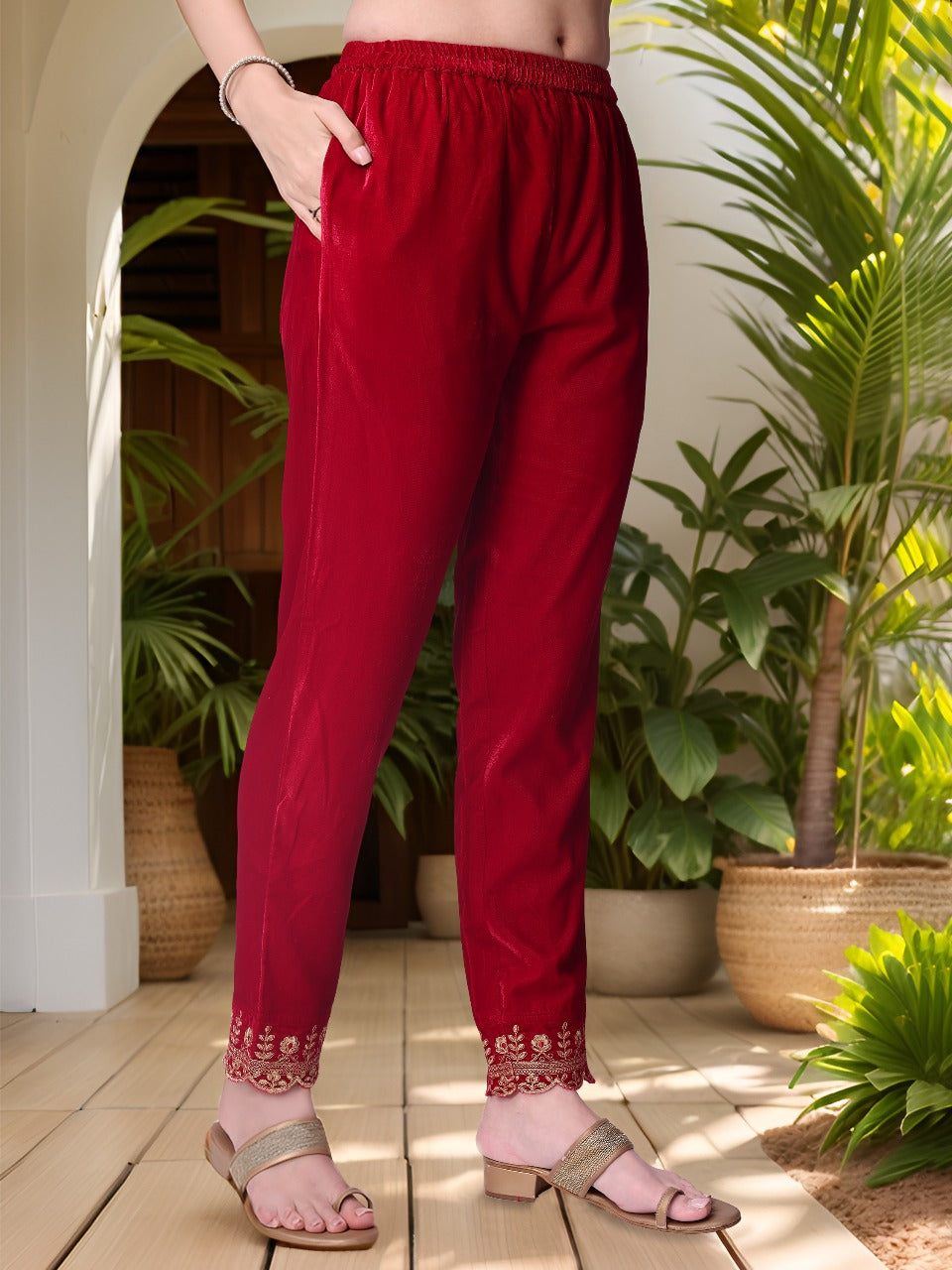 Thread & Sequined Embroidered Velvet Kurta With Pant & Embroidered Dupatta, Pink - Hiral Fashion - Distacart
