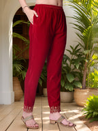 Thread & Sequined Embroidered Velvet Kurta With Pant & Embroidered Dupatta, Pink - Hiral Fashion - Distacart