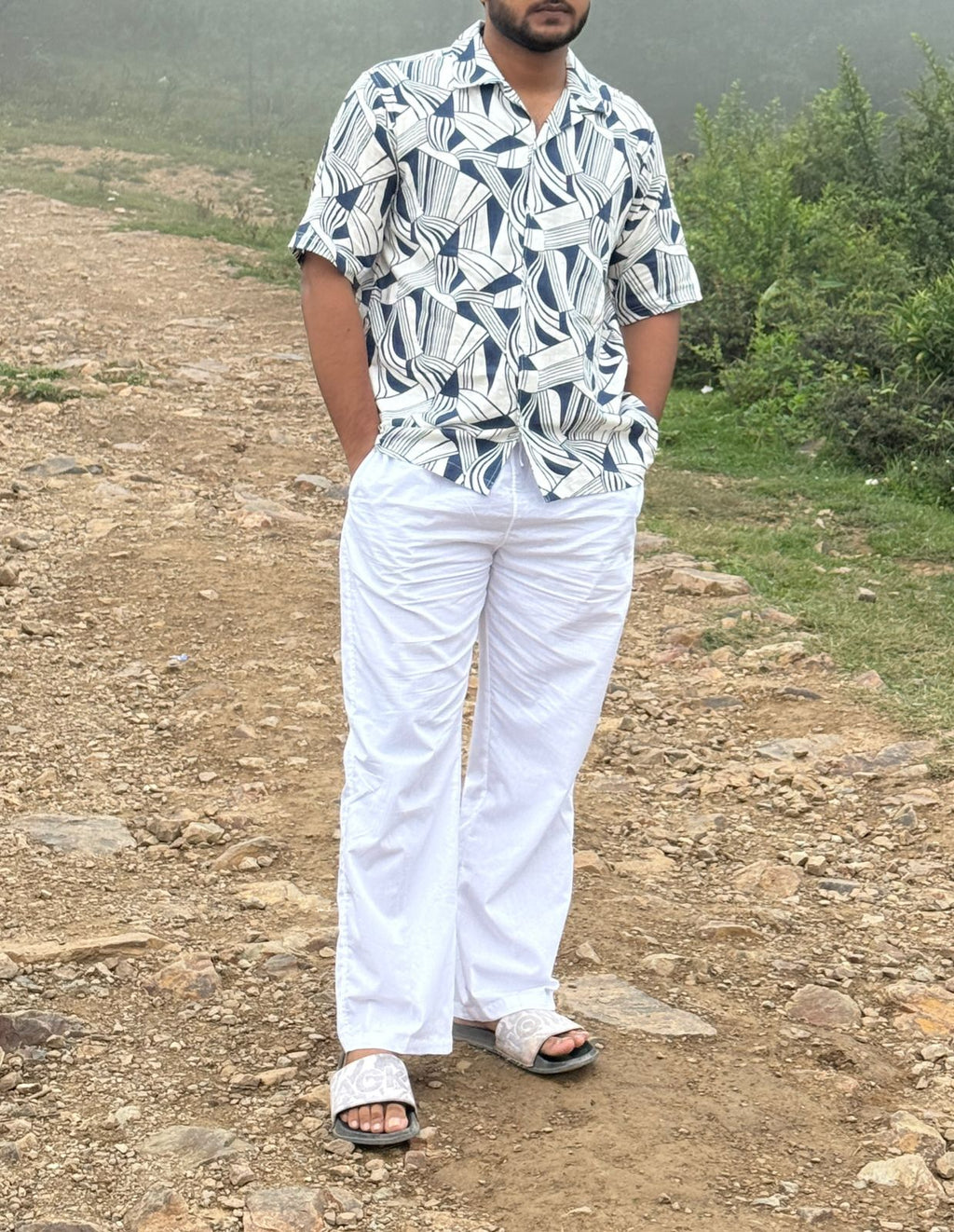 Fabmade Men’S Abstract Print Cuban Collar Shirt