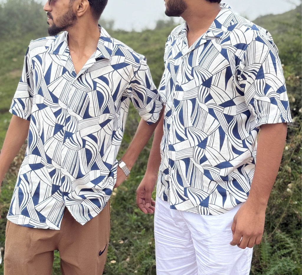 Fabmade Men’S Abstract Print Cuban Collar Shirt