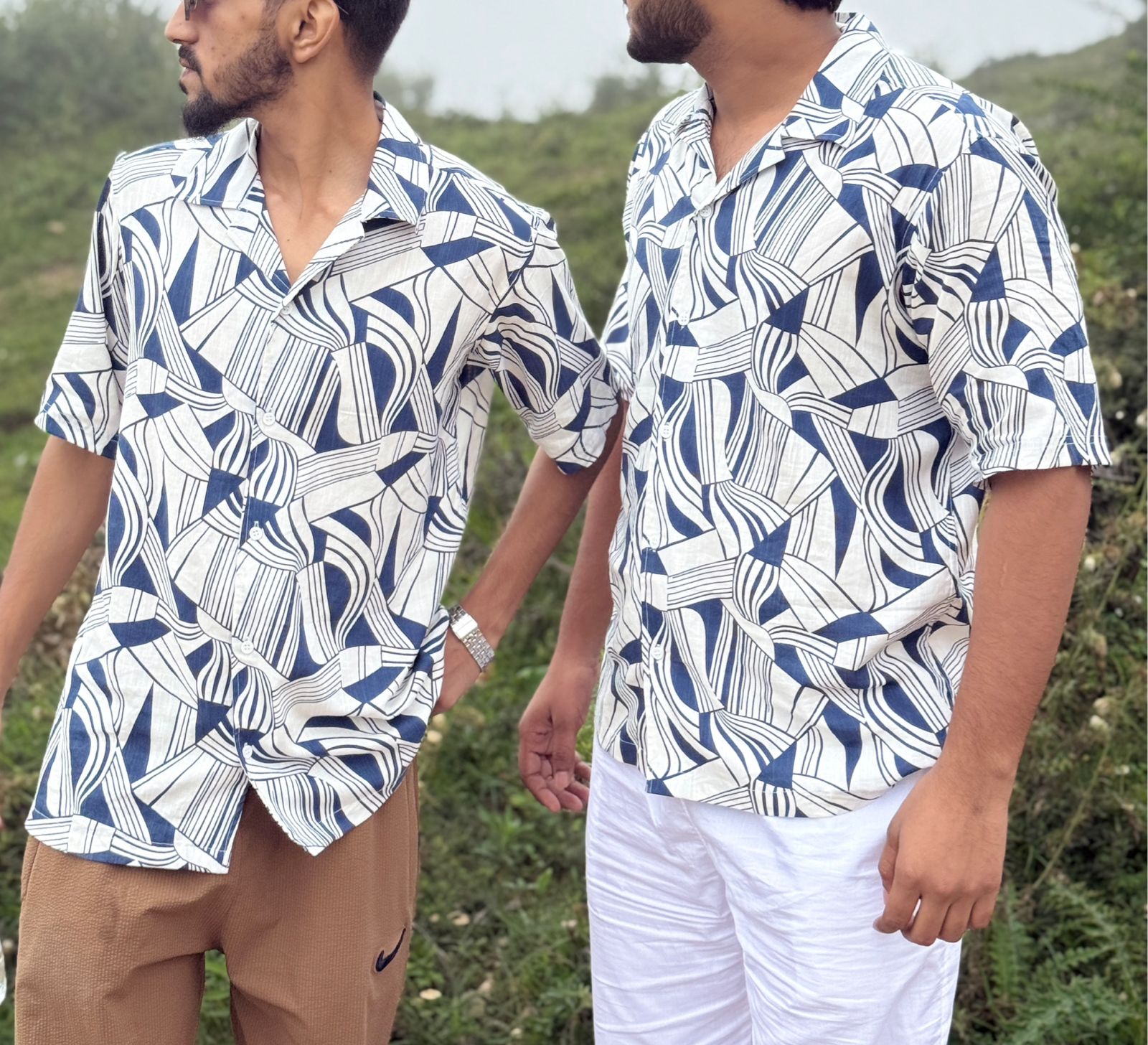 Fabmade Men’S Abstract Print Cuban Collar Shirt