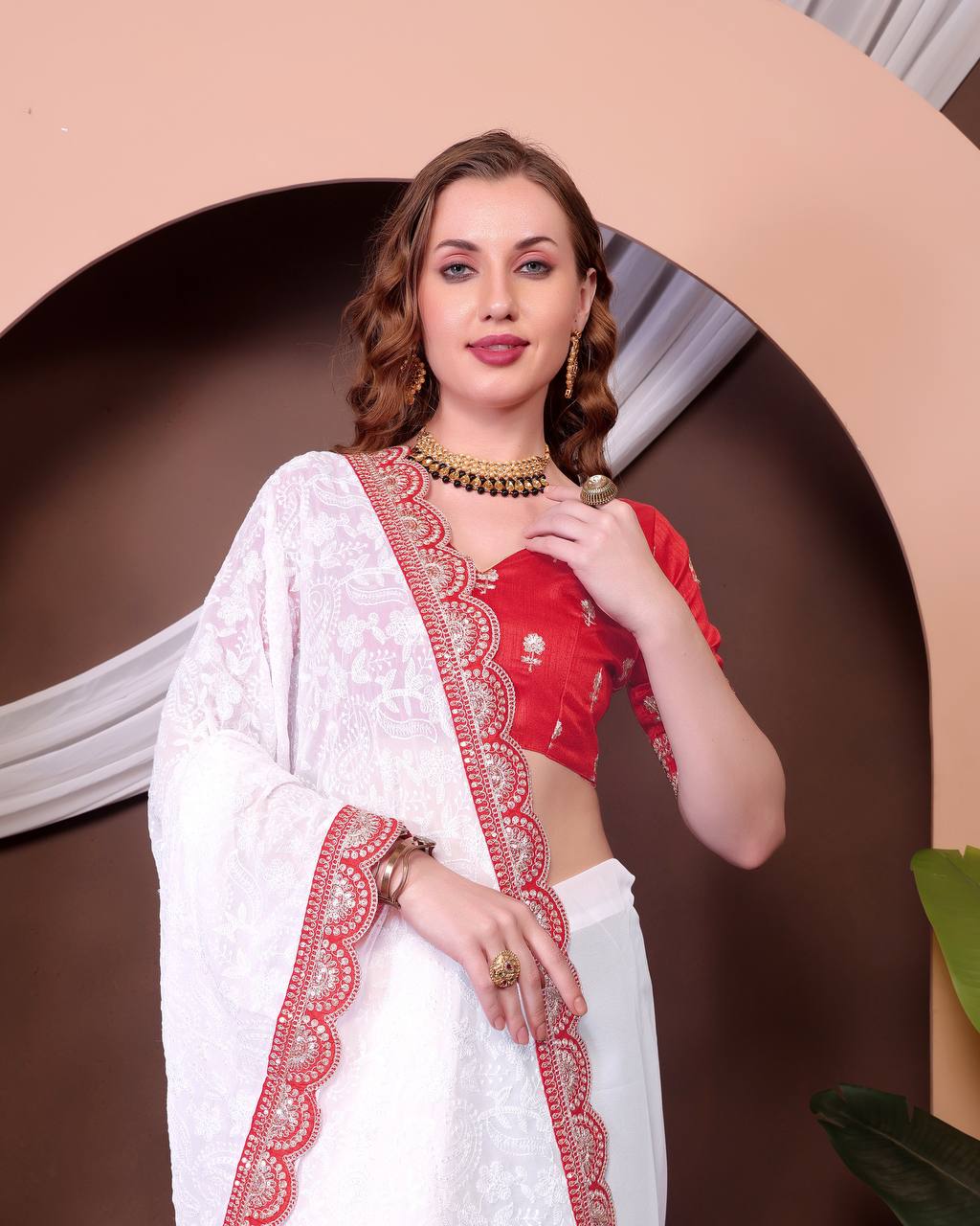 Teeya Creation White Color Georgette Fabric Chikankari Work Saree - Distacart