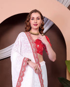 Teeya Creation White Color Georgette Fabric Chikankari Work Saree - Distacart