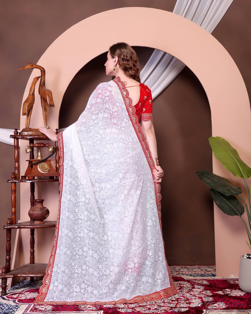 Teeya Creation White Color Georgette Fabric Chikankari Work Saree - Distacart