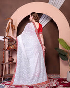 Teeya Creation White Color Georgette Fabric Chikankari Work Saree - Distacart