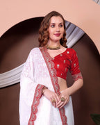 Teeya Creation White Color Georgette Fabric Chikankari Work Saree - Distacart