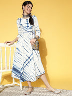 Yufta White & Blue Tie-Dyed Dress - Distacart
