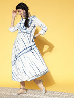 Yufta White & Blue Tie-Dyed Dress - Distacart