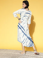 Yufta White & Blue Tie-Dyed Dress - Distacart
