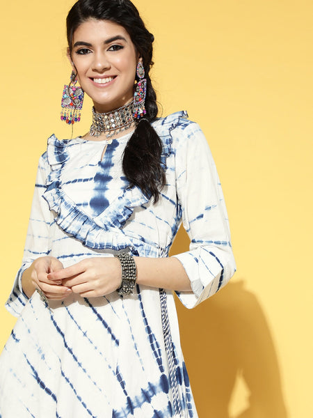 Yufta White & Blue Tie-Dyed Dress