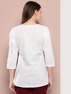 Yufta White Floral Chikankari Embroidered Pure Cotton Top