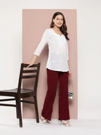 Yufta White Floral Chikankari Embroidered Pure Cotton Top