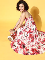 Yufta White & Pink Floral Printed Dress - Distacart