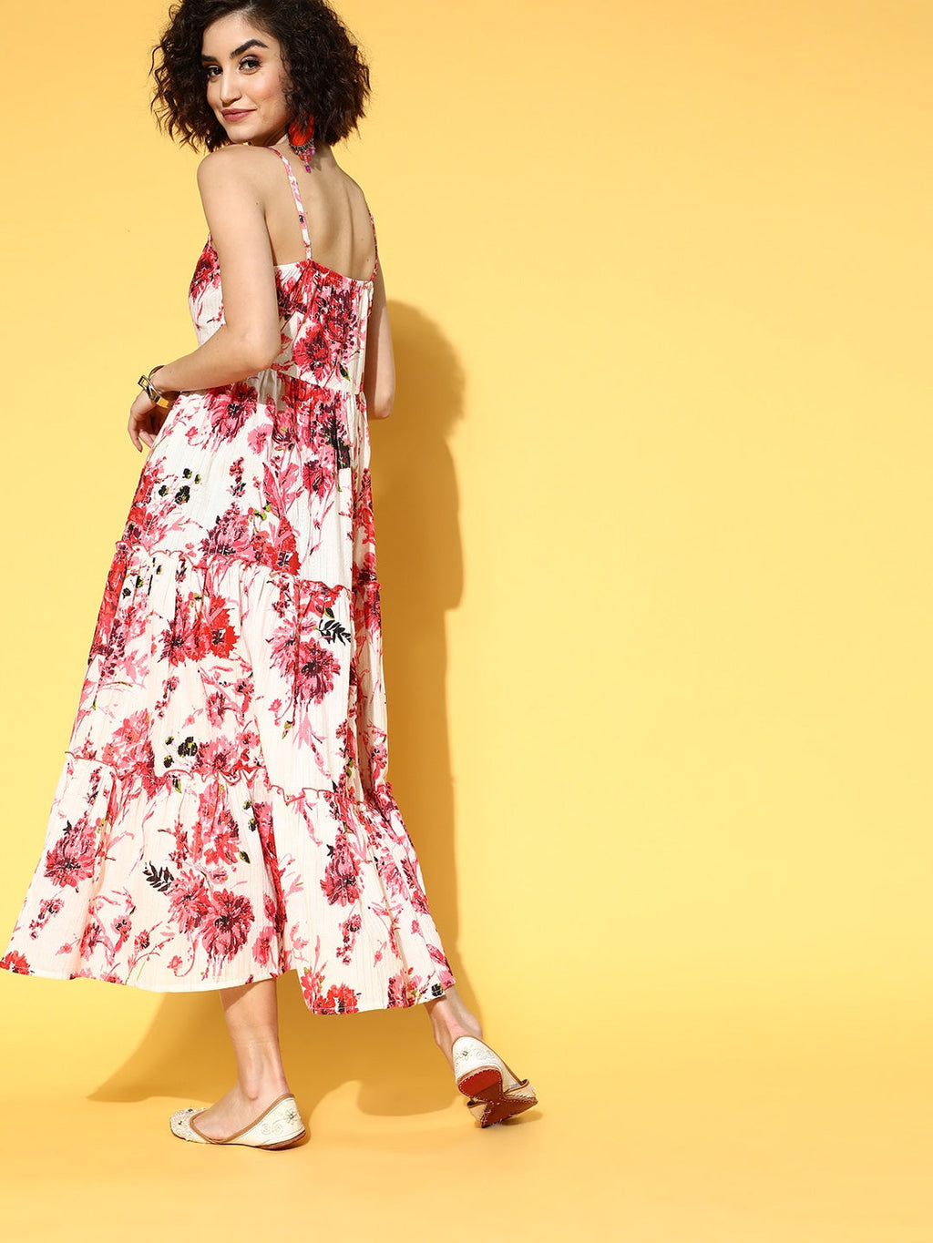 Yufta White & Pink Floral Printed Dress - Distacart