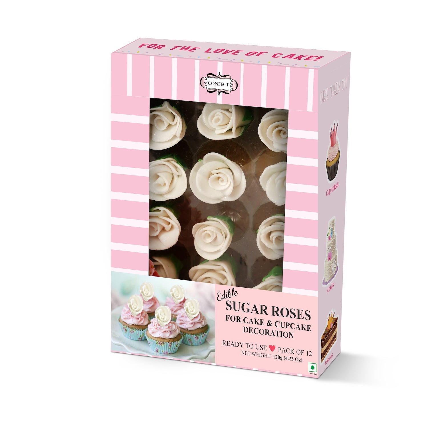 sugar roses for cake cupcake decoration white 120 gms