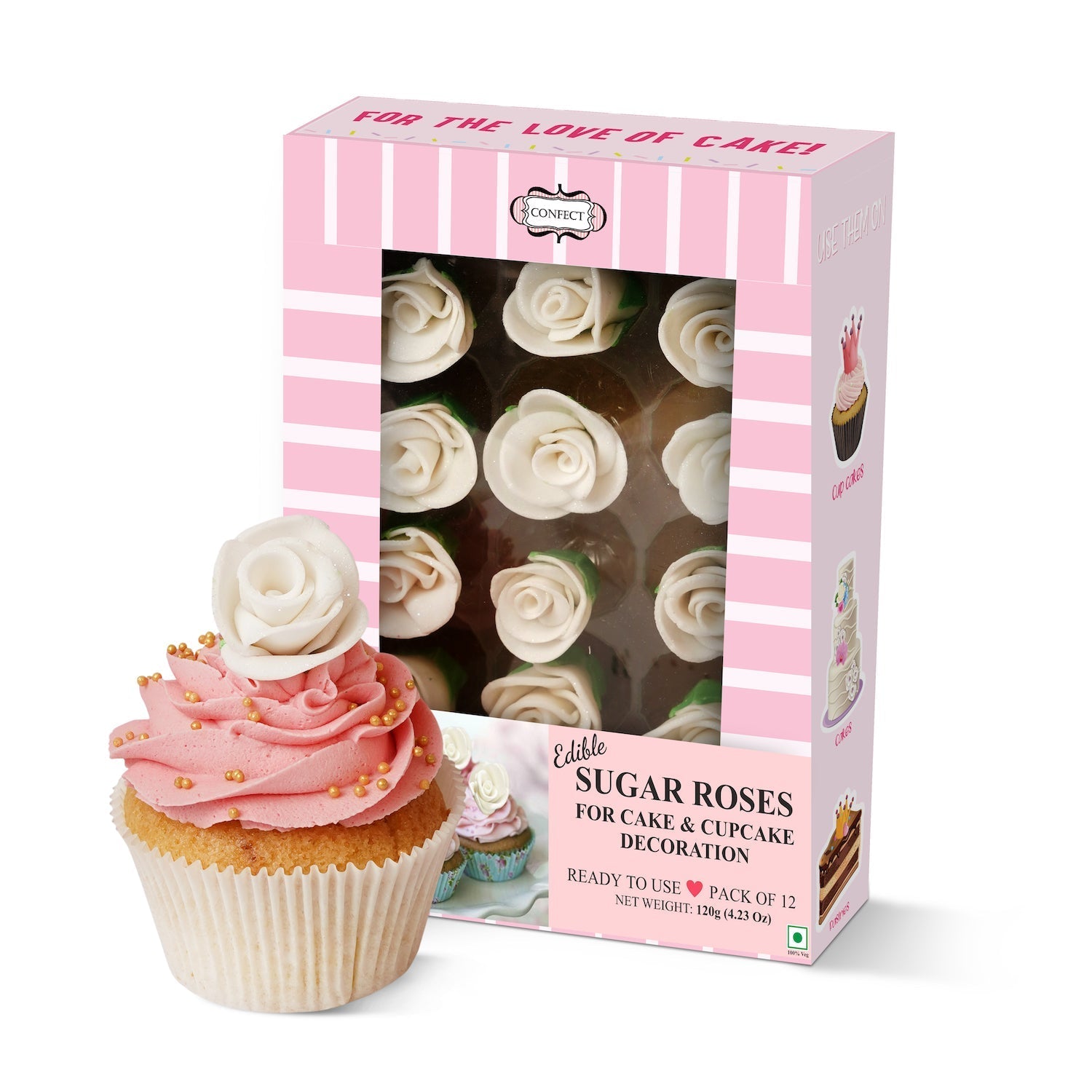 sugar roses for cake cupcake decoration white 120 gms