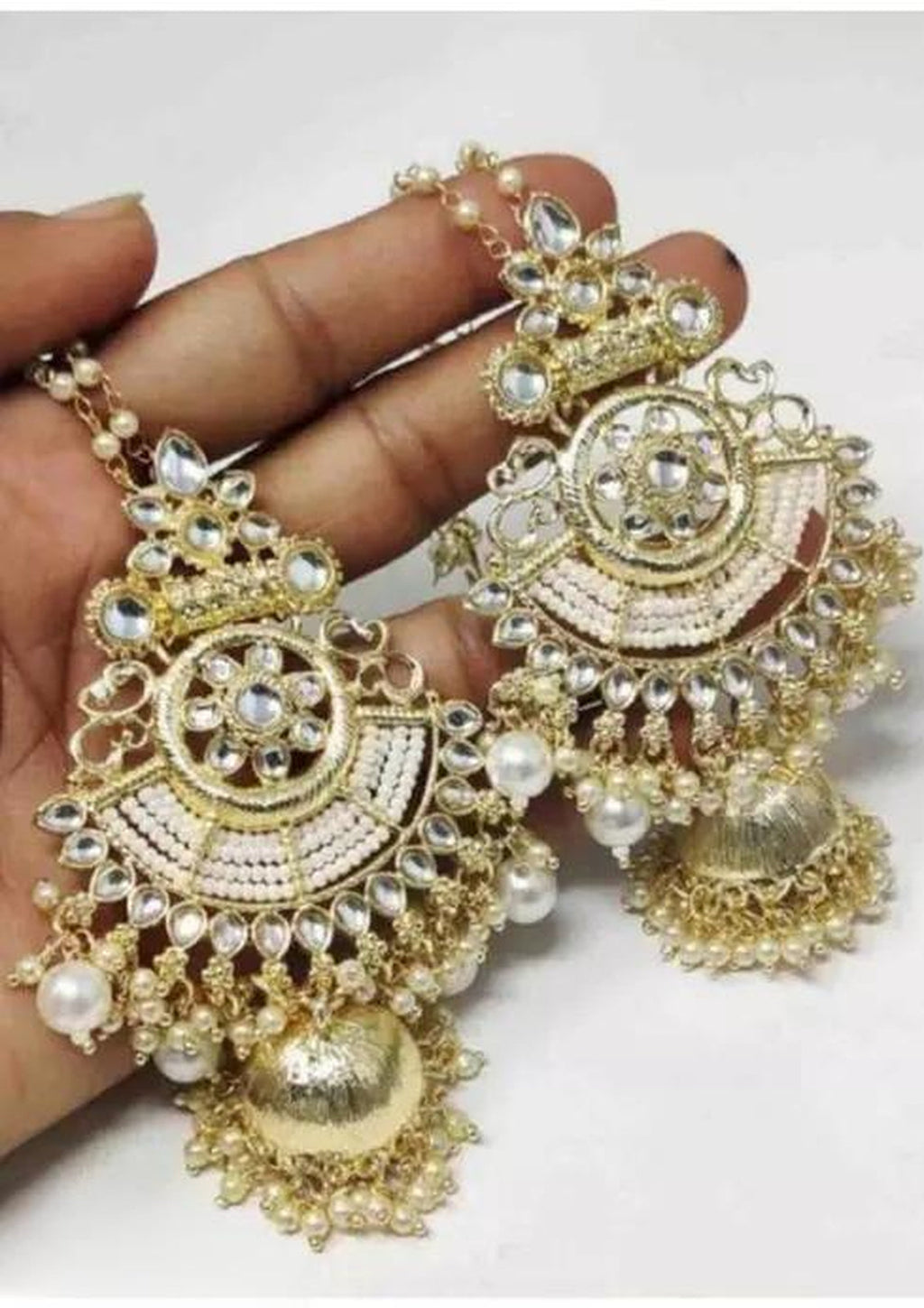 Jewel City Elegant Kundan Jhumka Earrings with Pearl Drops - Traditional Indian Wedding Jewelry - Distacart