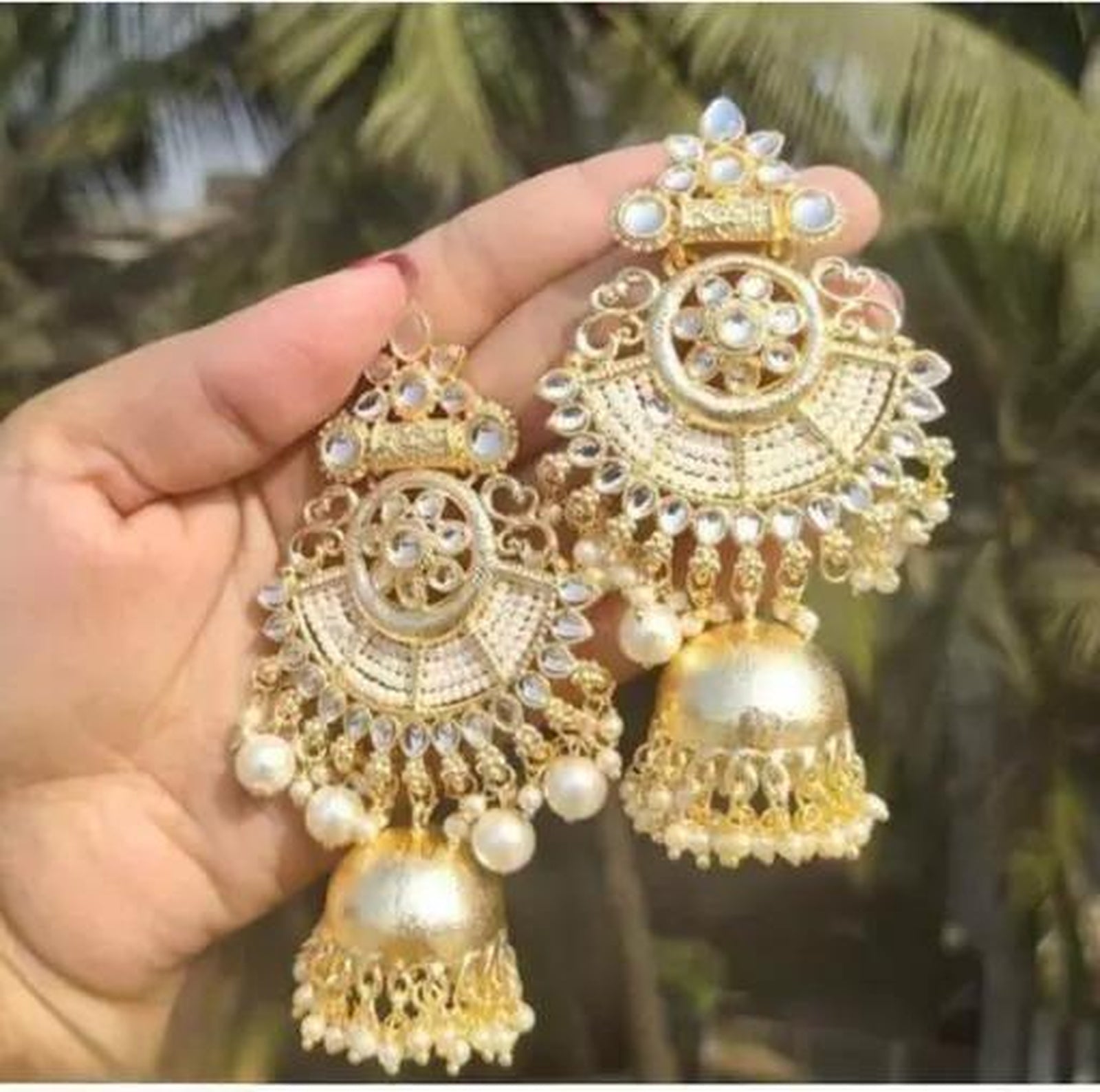 Jewel City Elegant Kundan Jhumka Earrings with Pearl Drops - Traditional Indian Wedding Jewelry - Distacart
