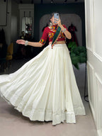 Lorenvalley White Pure Rayon Plain With Gota Patti Touch Up Lehenga Choli with Dupatta