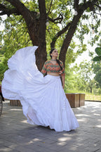 Lorenvalley White Premium Rayon Lehenga with Georgette Embroidered Traditional Thread work Choli
