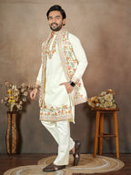 Anaita White Embroidery & Sequence Work Silk Straight Kurta Set