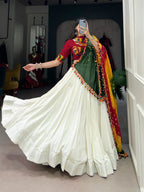 Lorenvalley White Pure Rayon with Plain With Gota Patti Touch Up Lehenga Choli