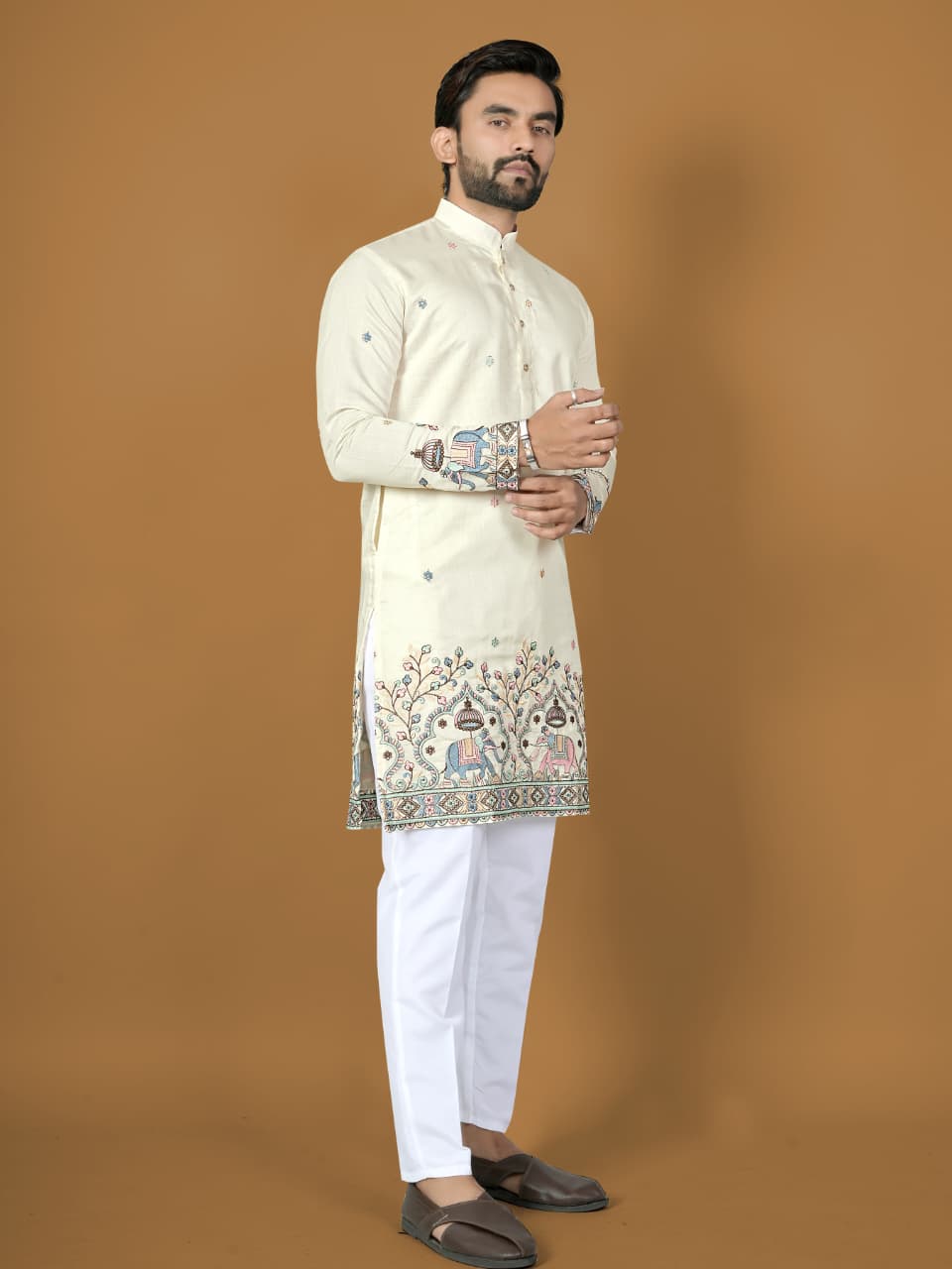 Anaita White Embroidery Silk Straight Kurta - Distacart