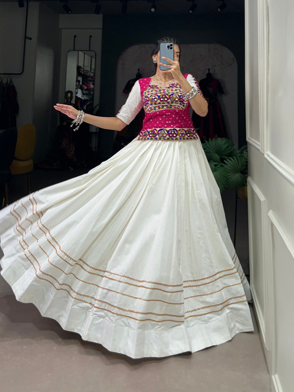 Lorenvalley Pure Cotton White Plain With Gota Patti Touch Up Lehenga Choli