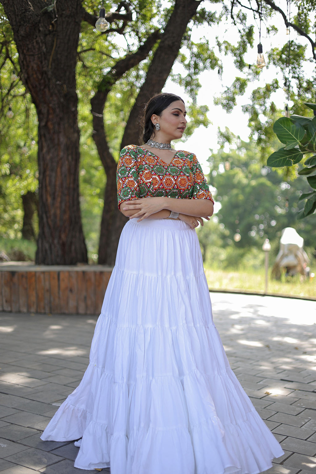 Lorenvalley White Premium Rayon Lehenga with Georgette Embroidered Traditional Thread work Choli