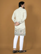 Anaita White Embroidery Silk Straight Kurta - Distacart