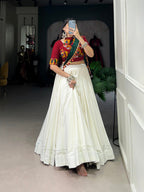 Lorenvalley White Pure Rayon Plain With Gota Patti Touch Up Lehenga Choli with Dupatta
