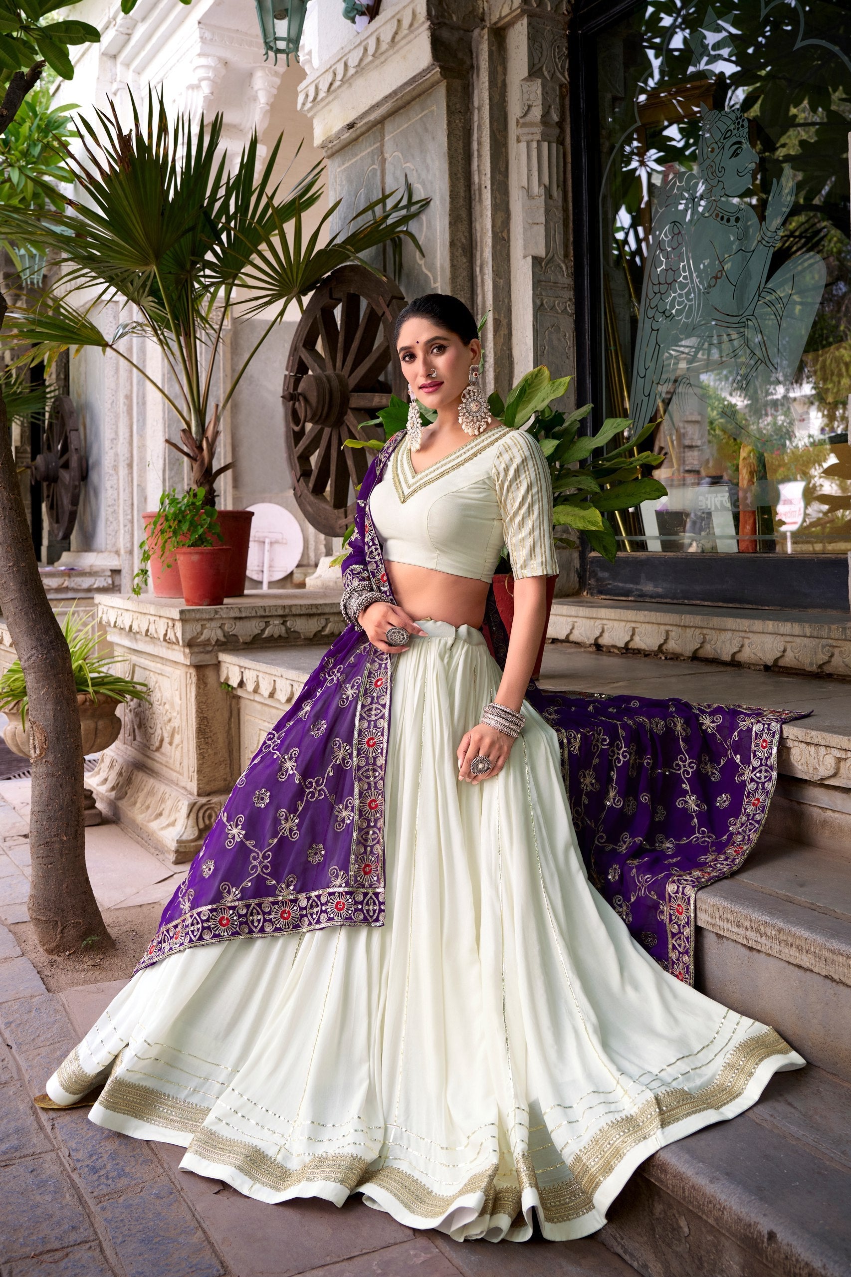 Lorenvalley Fashion White Pure Rayon Lace Touch Up Lehenga Choli with Dupatta