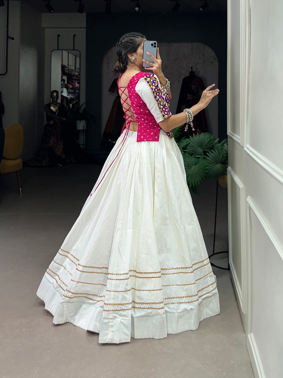 Lorenvalley Pure Cotton White Plain With Gota Patti Touch Up Lehenga Choli