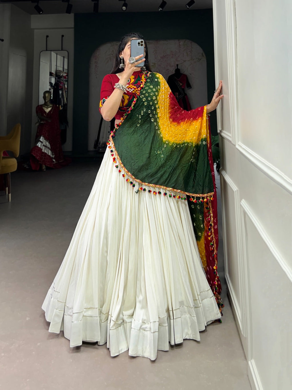 Lorenvalley White Pure Rayon with Plain With Gota Patti Touch Up Lehenga Choli