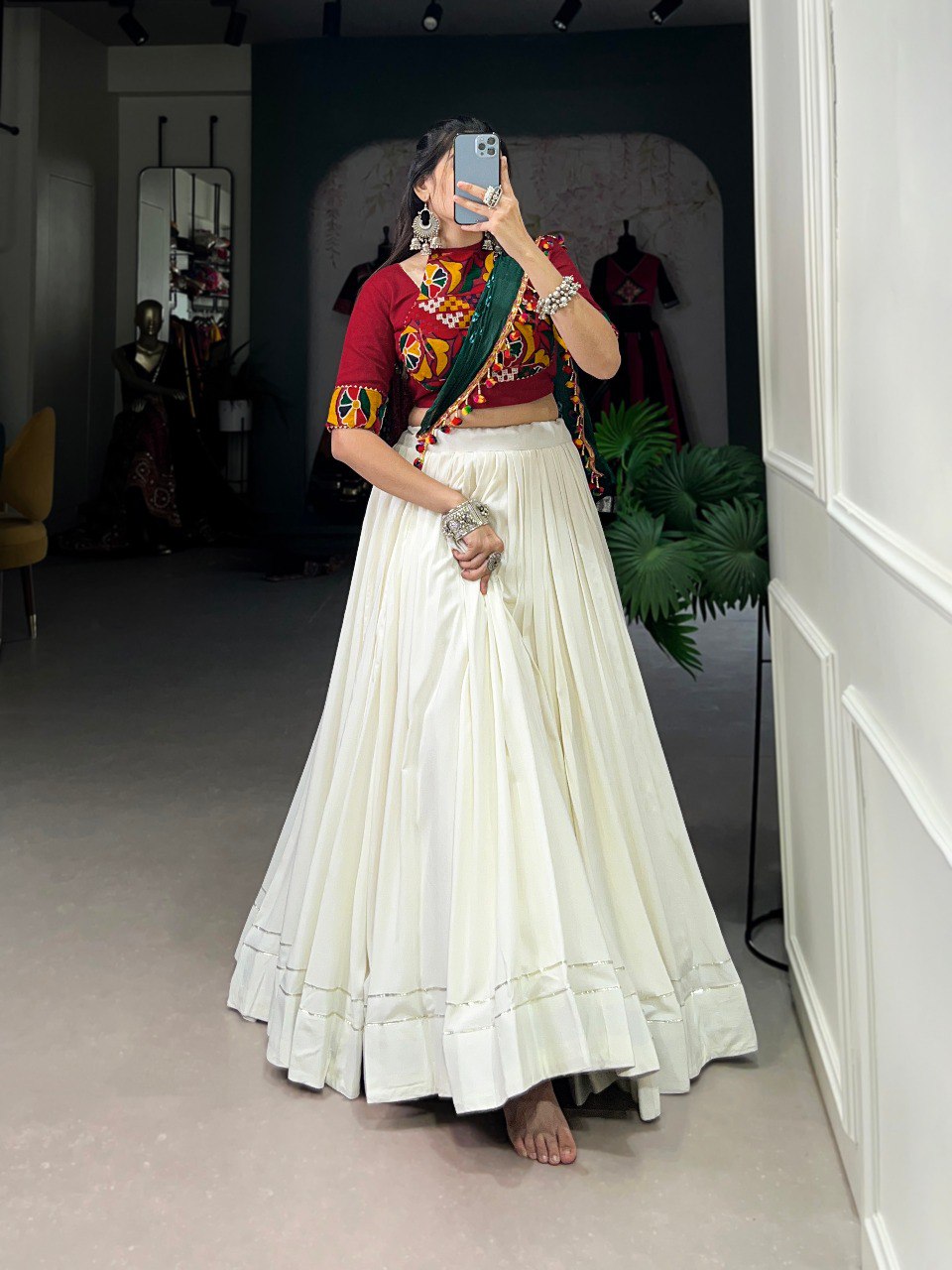 Lorenvalley Pure Rayon White Plain With Gota Patti Touch Up Lehenga Choli with Dupatta