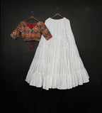 Lorenvalley White Premium Rayon Lehenga with Georgette Embroidered Traditional Thread work Choli