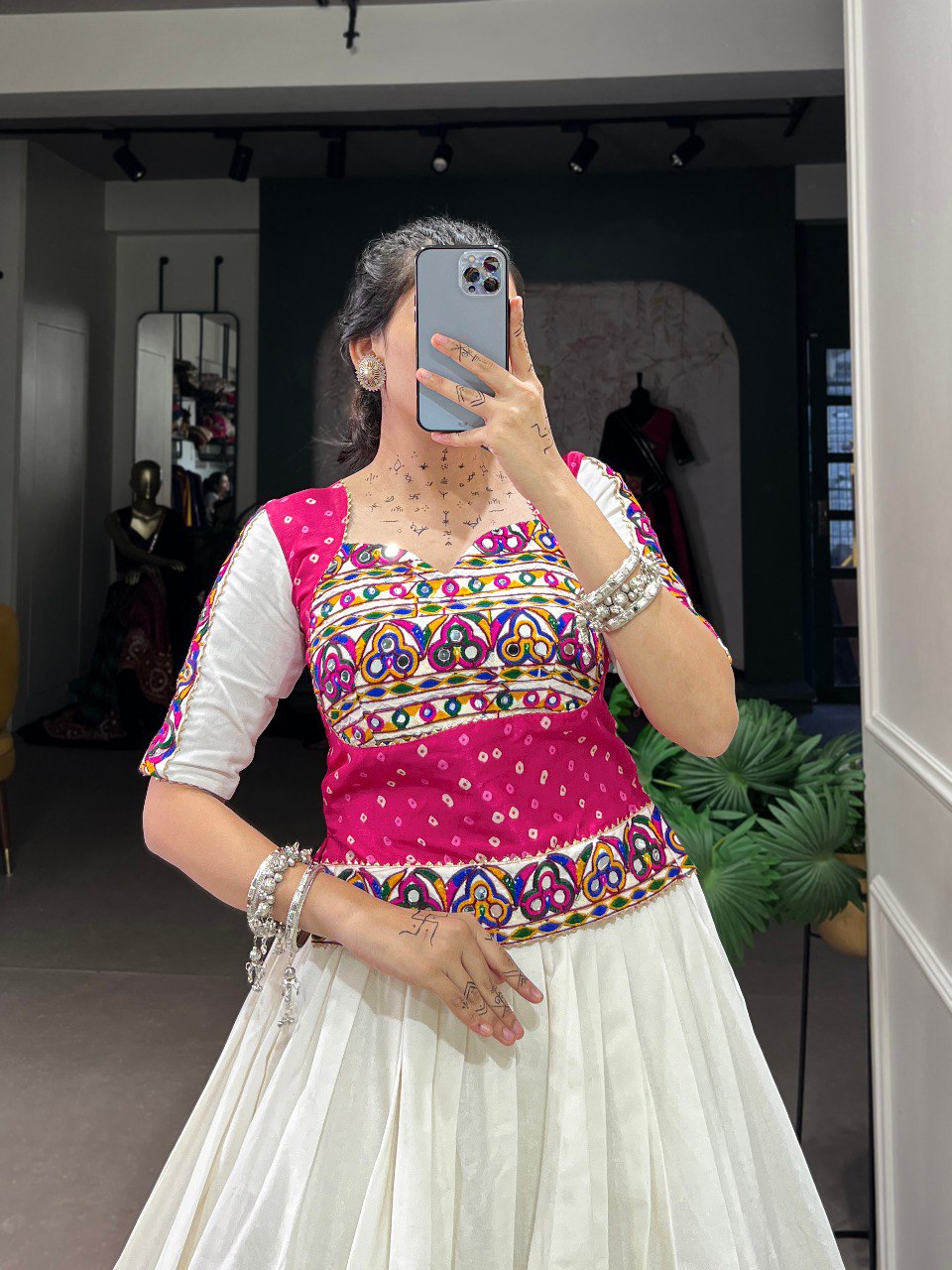 Lorenvalley White Pure Cotton Plain With Gota Patti Touch Up Lehenga Choli