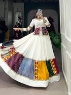 Lorenvalley White Rayon Plain With Embroidery And Gamthi Patch Work Lehenga Choli