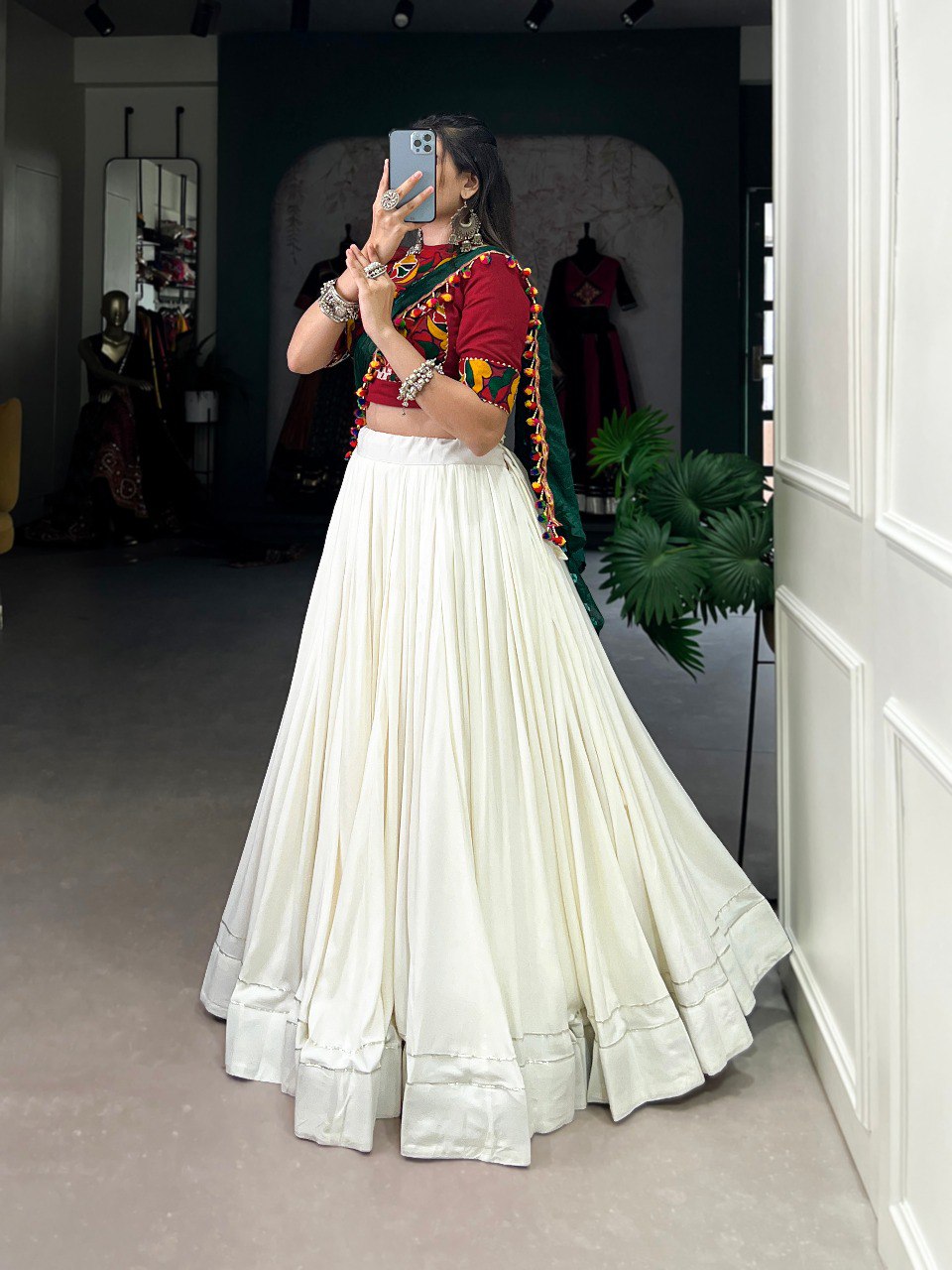 Lorenvalley Pure Rayon White Plain With Gota Patti Touch Up Lehenga Choli with Dupatta