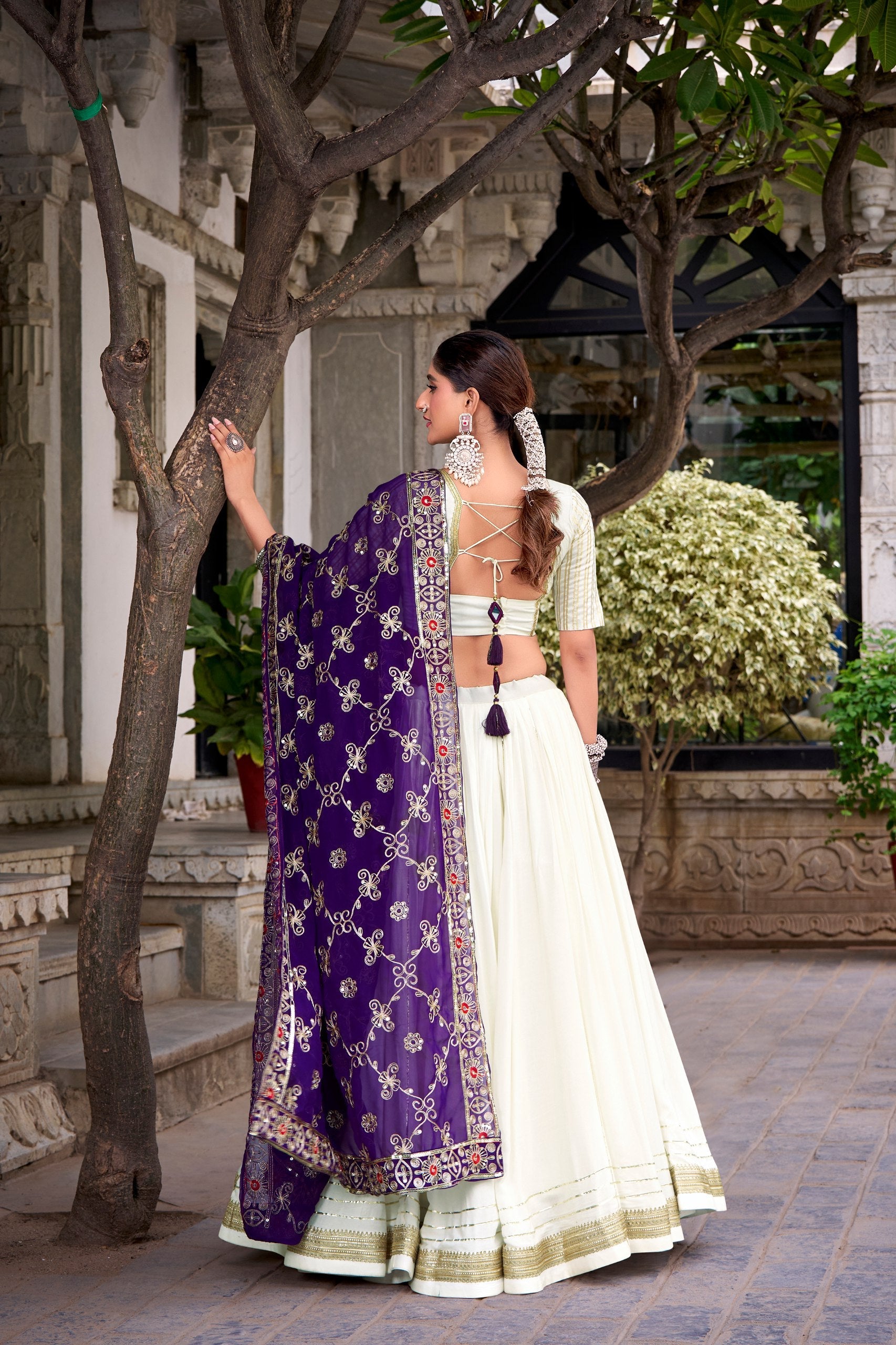 Lorenvalley Fashion White Pure Rayon Lace Touch Up Lehenga Choli with Dupatta