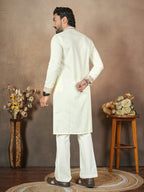 Anaita White Embroidery & Sequence Work Silk Straight Kurta Set