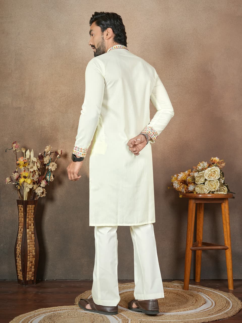 Anaita White Embroidery & Sequence Work Silk Straight Kurta Set